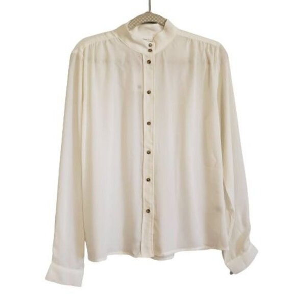 Everly Sheer long sleeve button down blouse size L NWT - Picture 1 of 9